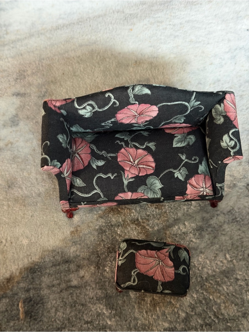 Black Floral Miniature Sofa and Ottoman Set